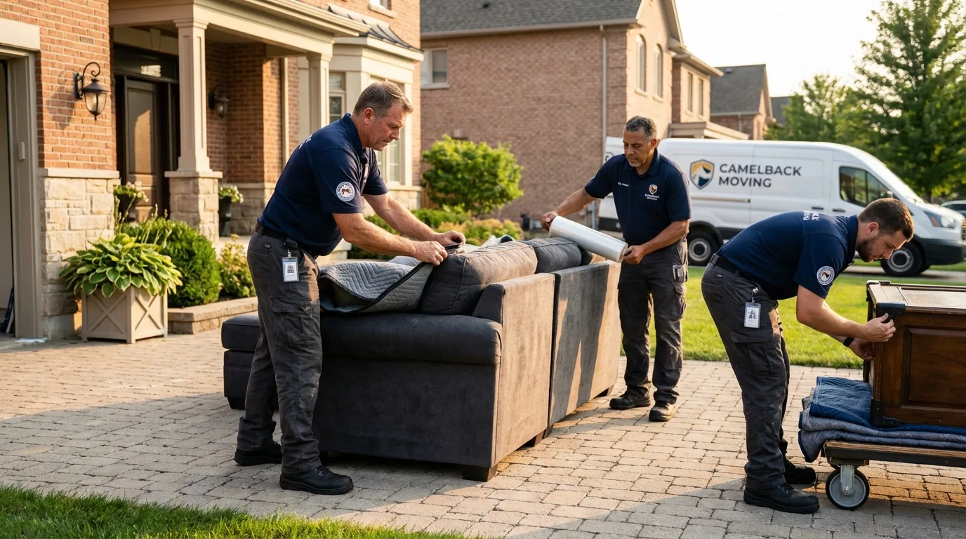 Large estate moving crew wrapping furniture in Granville, NY